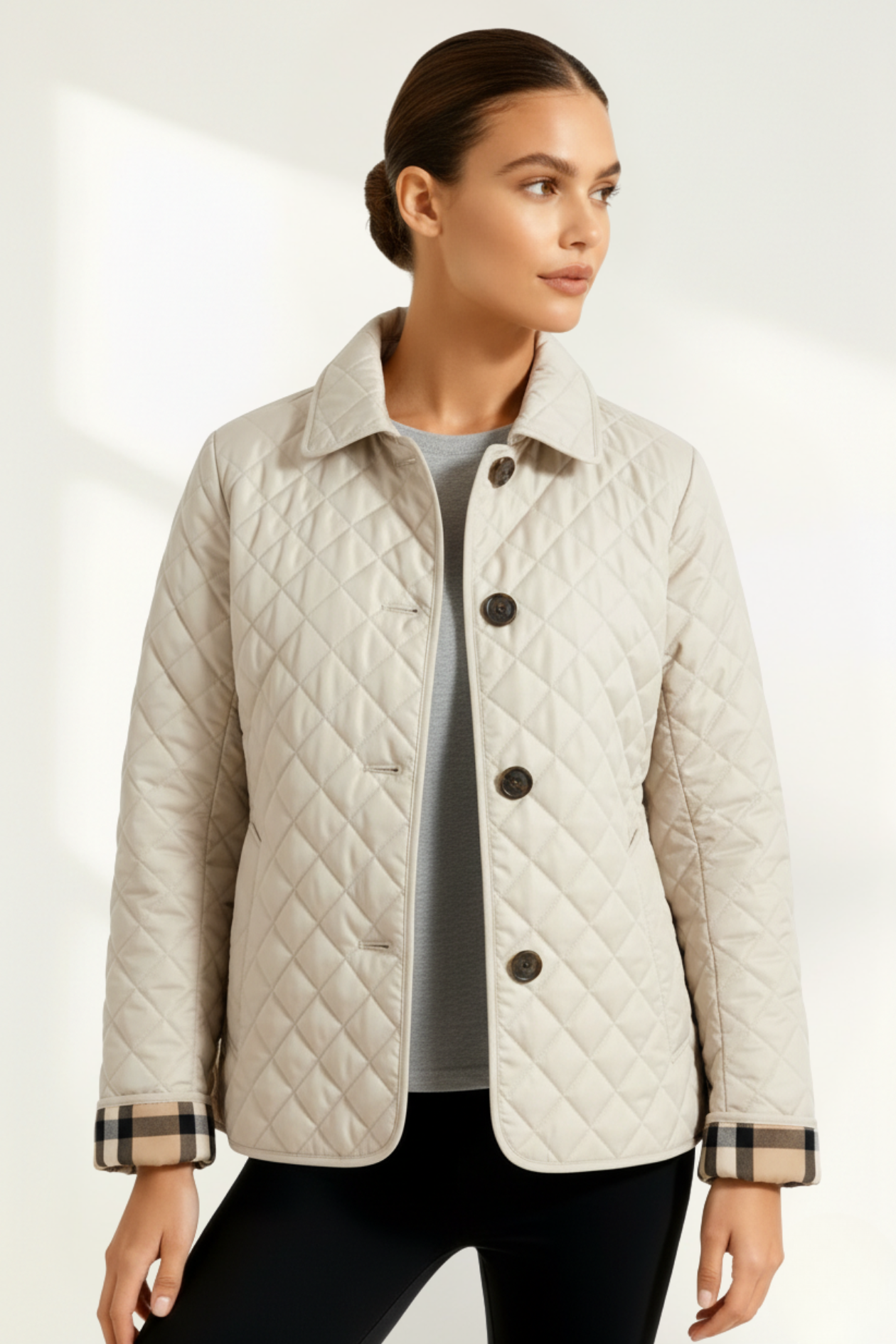 Women Quilted Button Jacket