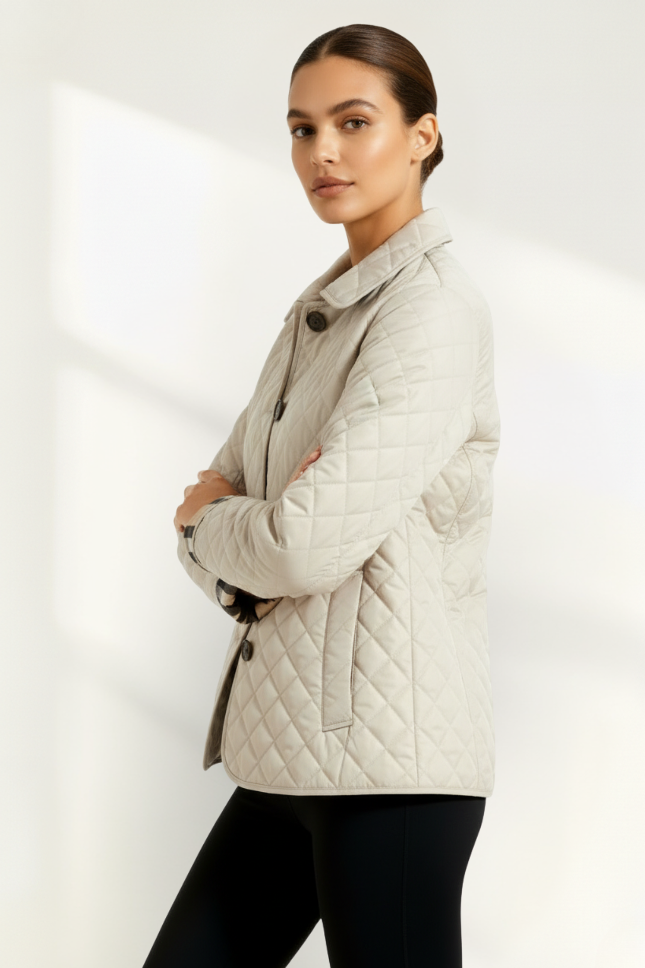 Women Quilted Button Jacket