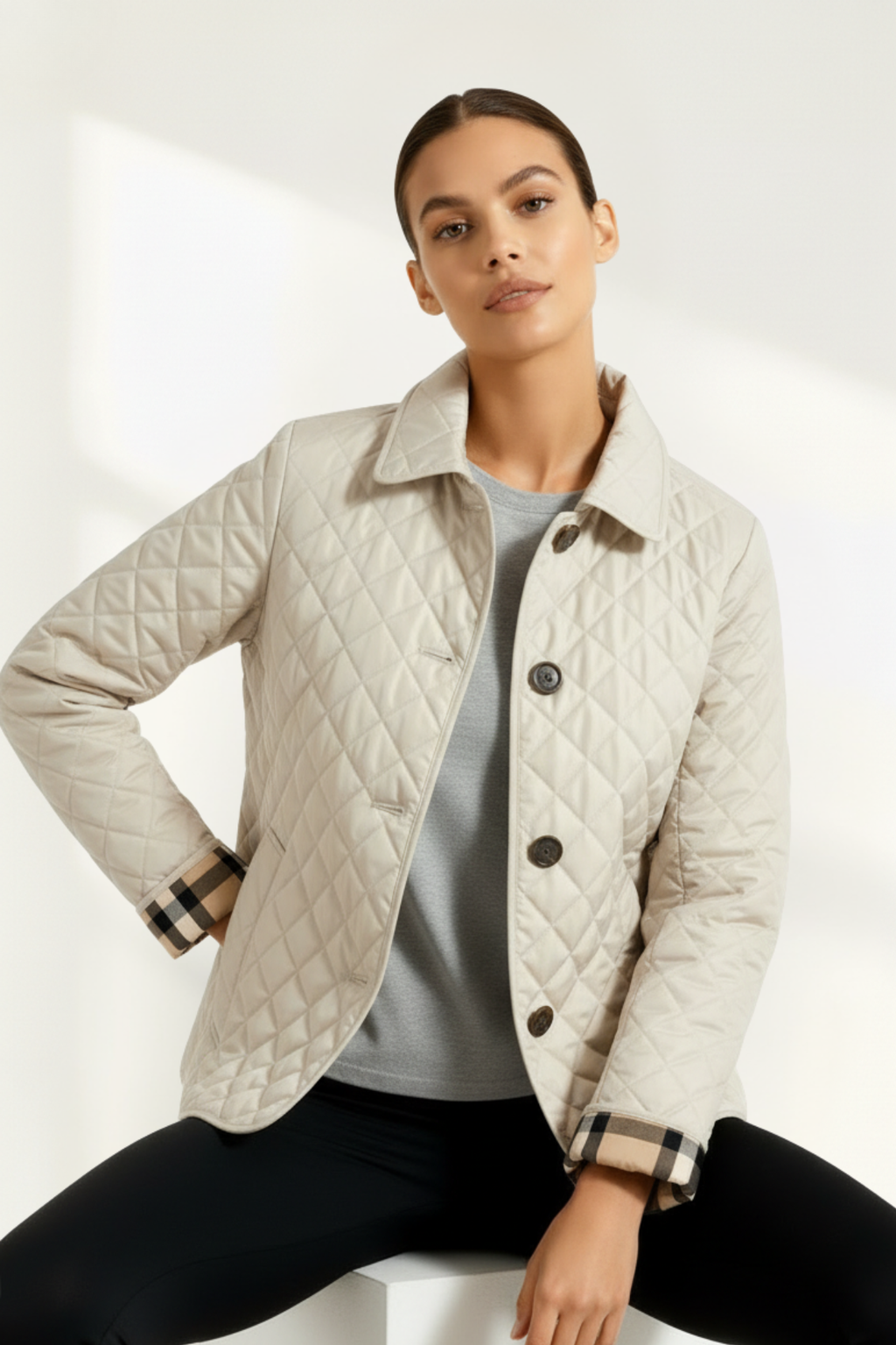 Women Quilted Button Jacket