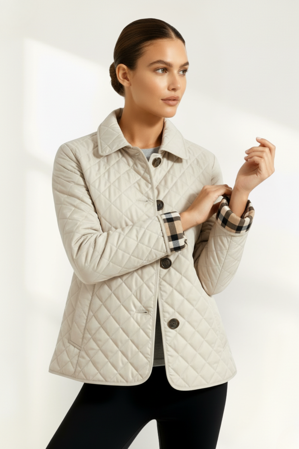 Women Quilted Button Jacket